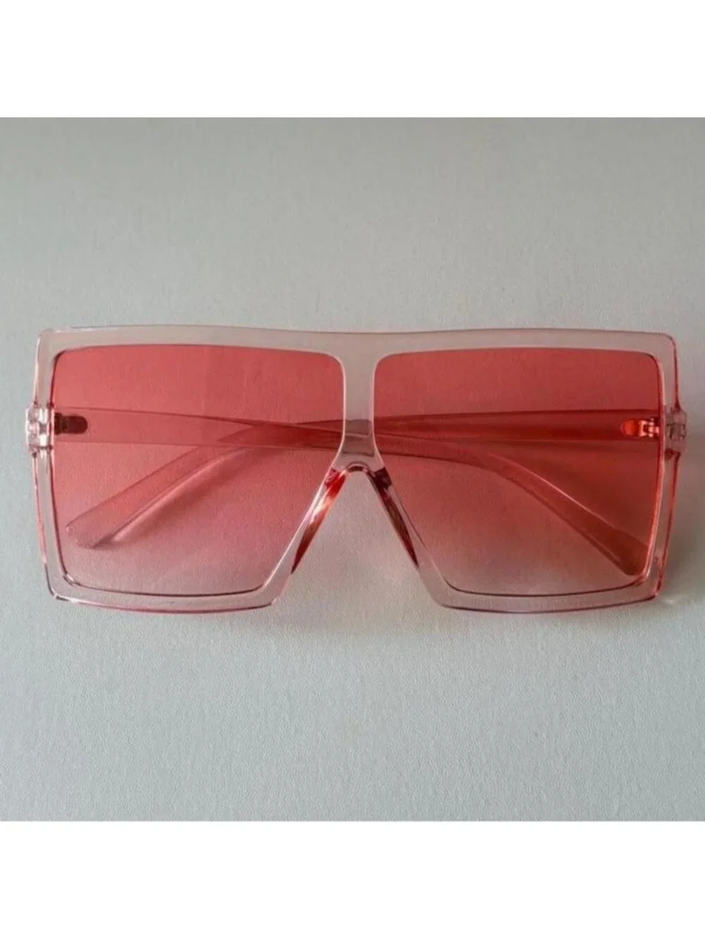 oversized pink tinted square plastic frame glasses
